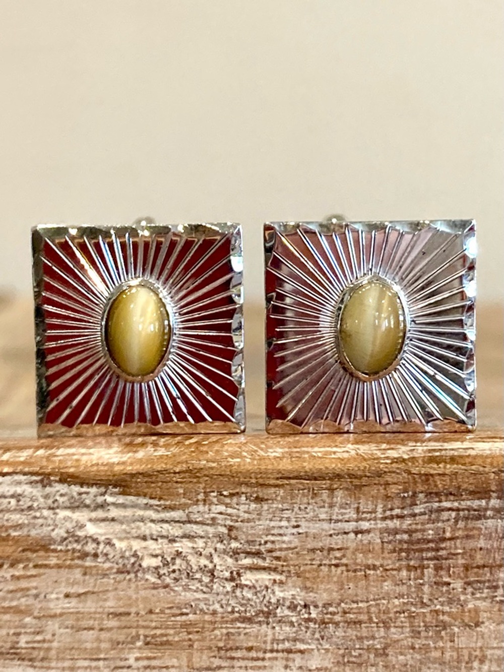 Simmons Sterling Silver Cufflinks Tigers Eye Vintage Square Western Style